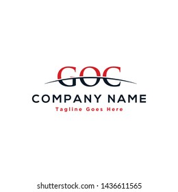 Initial letter GOC, overlapping movement swoosh horizon logo company design inspiration in red and dark blue color vector