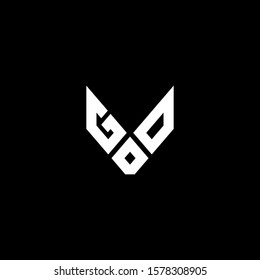 Initial letter GOD or GOO text logo template with fox head illustration in flat design monogram symbol