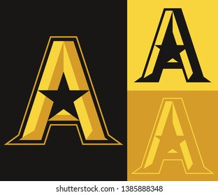 Initial Letter A Gold Inside Star Multiple Versions