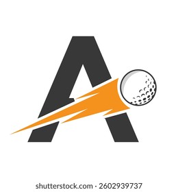 Initial Letter A Golf Logo Design With Speed Icon. Hockey Sports Academy Sign, Club Symbol