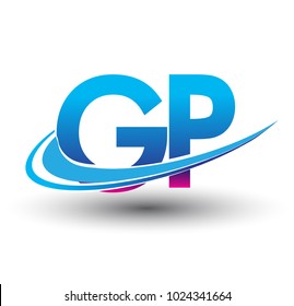 initial letter GP logotype company name colored blue and magenta swoosh design. vector logo for business and company identity.