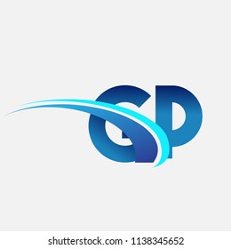 initial letter GP logotype company name colored blue and swoosh design. vector logo for business and company identity.