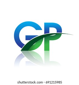 initial letter GP logotype company name colored blue and green swoosh design. vector logo for business and company identity.
