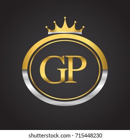 initial letter GP logotype company name with oval shape and crown, gold and silver color. vector logo for business and company identity.