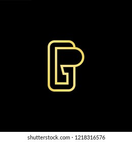Initial letter GP PG minimalist art logo, gold color on black background.