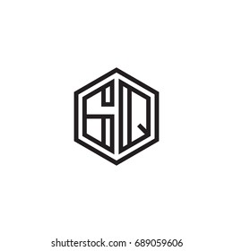 Initial letter GQ, minimalist line art monogram hexagon logo, black color