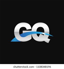 Initial letter GQ, overlapping movement swoosh logo, metal silver blue color on black background
