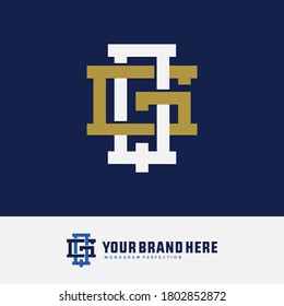 Initial letter G,Q, GQ or QG overlapping, interlock, monogram logo, gold and white color on blue background
