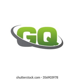 initial letter GQ swoosh ring company logo green gray