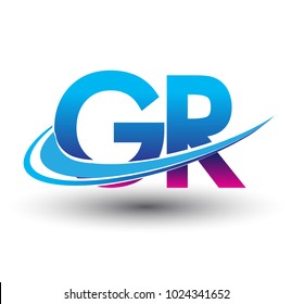 initial letter GR logotype company name colored blue and magenta swoosh design. vector logo for business and company identity.