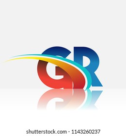 initial letter GR logotype company name colored red and blue and swoosh design. vector logo for business and company identity.
