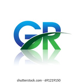 initial letter GR logotype company name colored blue and green swoosh design. vector logo for business and company identity.
