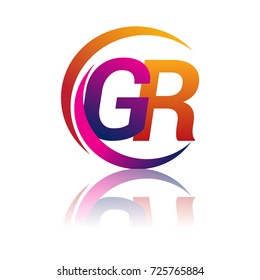 initial letter GR logotype company name orange and magenta color on circle and swoosh design. vector logo for business and company identity.