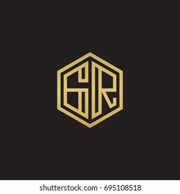 Initial letter GR, minimalist line art hexagon logo, gold color on black background