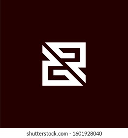 Initial letter GR or RG logo template with geometric square line art illustration in flat design monogram symbol