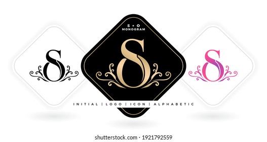 SO initial letter and graphic name, SO Monogram, for Wedding couple logo monogram, logo company and icon business, with three colors variation designs with isolated white backgrounds