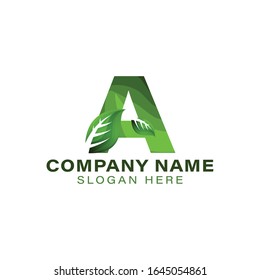 initial letter A with green leaf. natural healthy logo Ideas. Inspiration logo design. Template Vector Illustration. Isolated On White Background