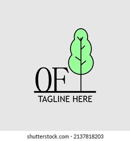 Initial letter OF with green tree logo. Minimal, simple and unique.