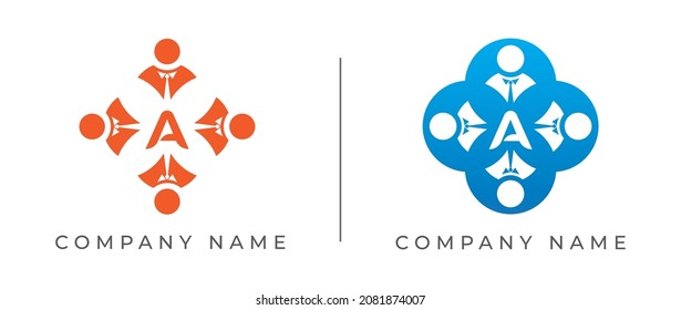 initial Letter A with Group of business people. Teamwork Logo Template.