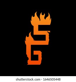 Initial letter GS with fire flames logo design. Creative lettering design concept suitable for company, corporate business and GAME brand identity. Collection of fonts with burn idea isolated black.