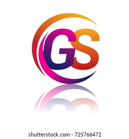 initial letter GS logotype company name orange and magenta color on circle and swoosh design. vector logo for business and company identity.