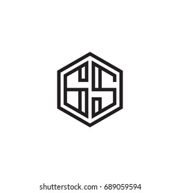 Initial letter GS, minimalist line art monogram hexagon logo, black color