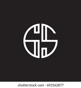 Initial letter GS, minimalist line art monogram circle shape logo, white color on black background