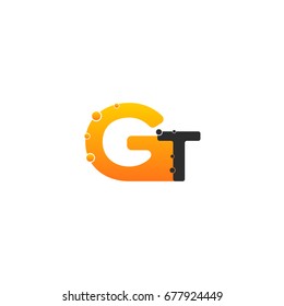 Initial Letter GT linked design with bubble in orange color. Vector icon symbol logo illustration eps10