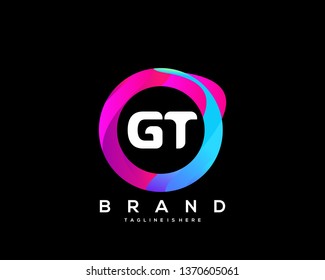 Initial letter GT logo with colorful circle background, letter combination logo design for creative industry, web, business and company. - Vector