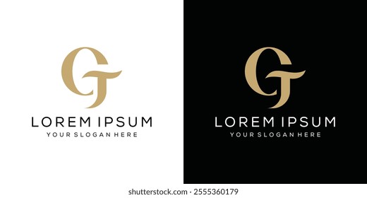 Initial letter GT logo design, serif font graphic vector, elegant symbol concept