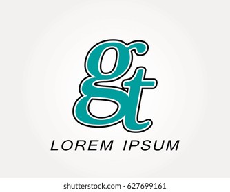 Initial letter gt logo. Monogram lowercase italic