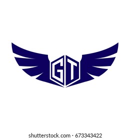 Initial Letter GT Logo with Wings Icon
