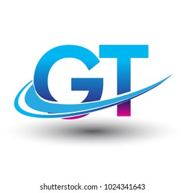initial letter GT logotype company name colored blue and magenta swoosh design. vector logo for business and company identity.