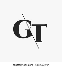 Initial Letter GT Monogram Sliced. Modern logo template isolated on gray background