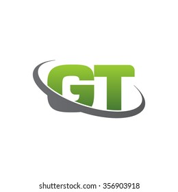initial letter GT swoosh ring company logo green gray