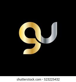 Initial Letter GU Linked Design Lowercase Logo Gold Silver
