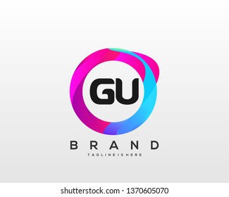 Initial letter GU logo with colorful circle background, letter combination logo design for creative industry, web, business and company. - Vector