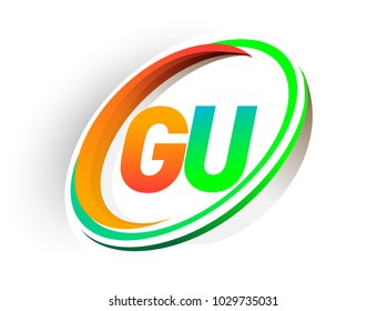 initial letter GU logotype company name colored orange and green circle and swoosh design, modern logo concept. vector logo for business and company identity.