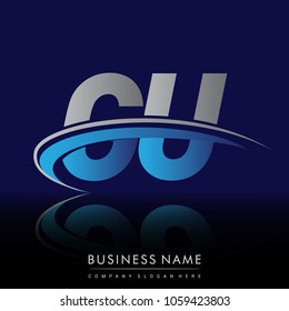initial letter GU logotype company name colored blue and grey swoosh design. vector logo for business and company identity.