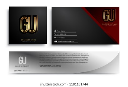 initial letter GU logotype company name colored gold elegant design. Vector sets for business identity on black background.