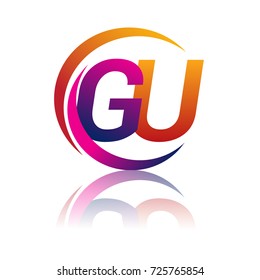 initial letter GU logotype company name orange and magenta color on circle and swoosh design. vector logo for business and company identity.