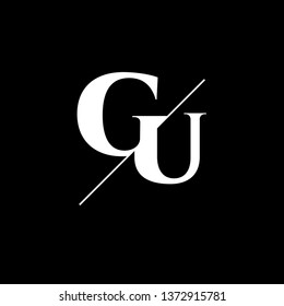 Initial Letter GU Monogram Sliced. Logo template isolated on black background