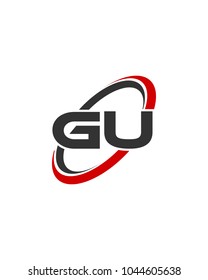 initial letter GU swoosh ring company logo red gray