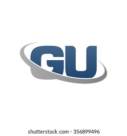 initial letter GU swoosh ring company logo blue gray