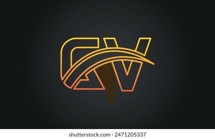 Initial Letter GV Logo Design With Swoosh. Creative And Modern GV Logo Design on Black Background.