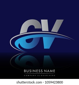 initial letter GV logotype company name colored blue and grey swoosh design. vector logo for business and company identity.