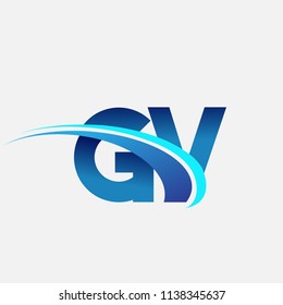 initial letter GV logotype company name colored blue and swoosh design. vector logo for business and company identity.
