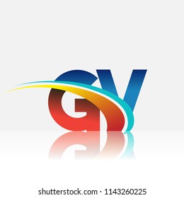 initial letter GV logotype company name colored red and blue and swoosh design. vector logo for business and company identity.
