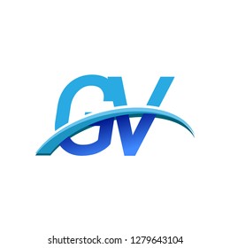 initial letter GV logotype company name colored blue and swoosh design. vector logo for business and company identity.