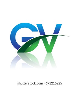 initial letter GV logotype company name colored blue and green swoosh design. vector logo for business and company identity.
